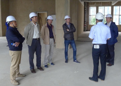 王學(xué)軍（左二）等參加調(diào)研活動的專家參觀考察